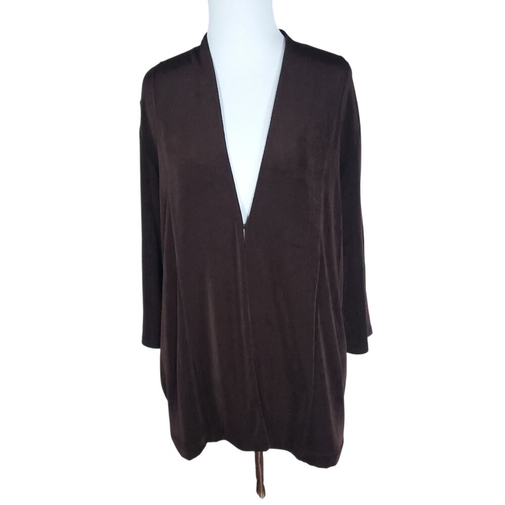 Chico's Travelers Sz 2 Brown Jacket 3/4 Sleeve Easycare Wrinkle Free Chicos L 12